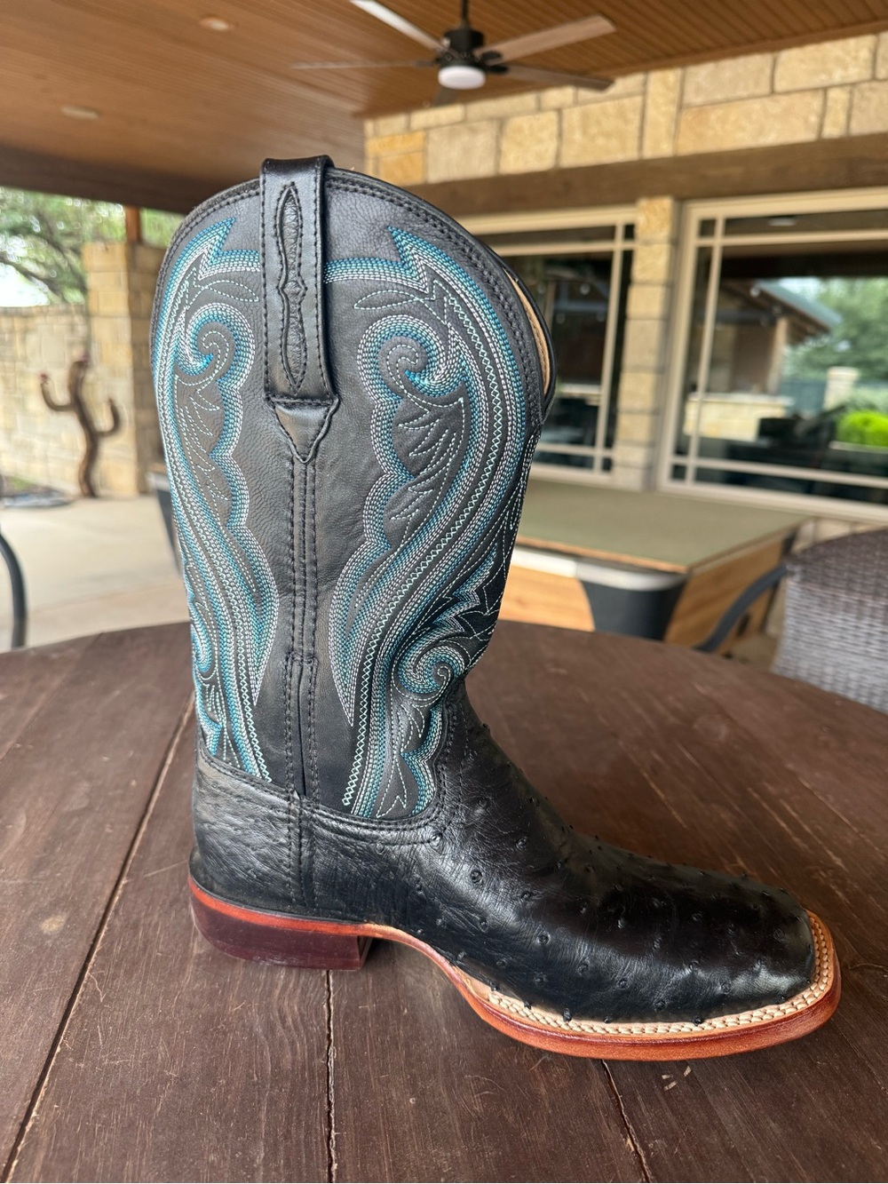 Durango Black Leather Western Boots with Teal Stitching